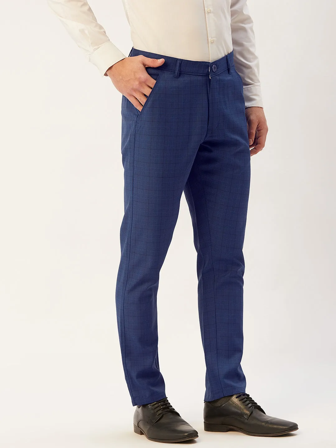 Men's Blue Checked Formal Trousers ( FGP 270 Blue ) - Jainish