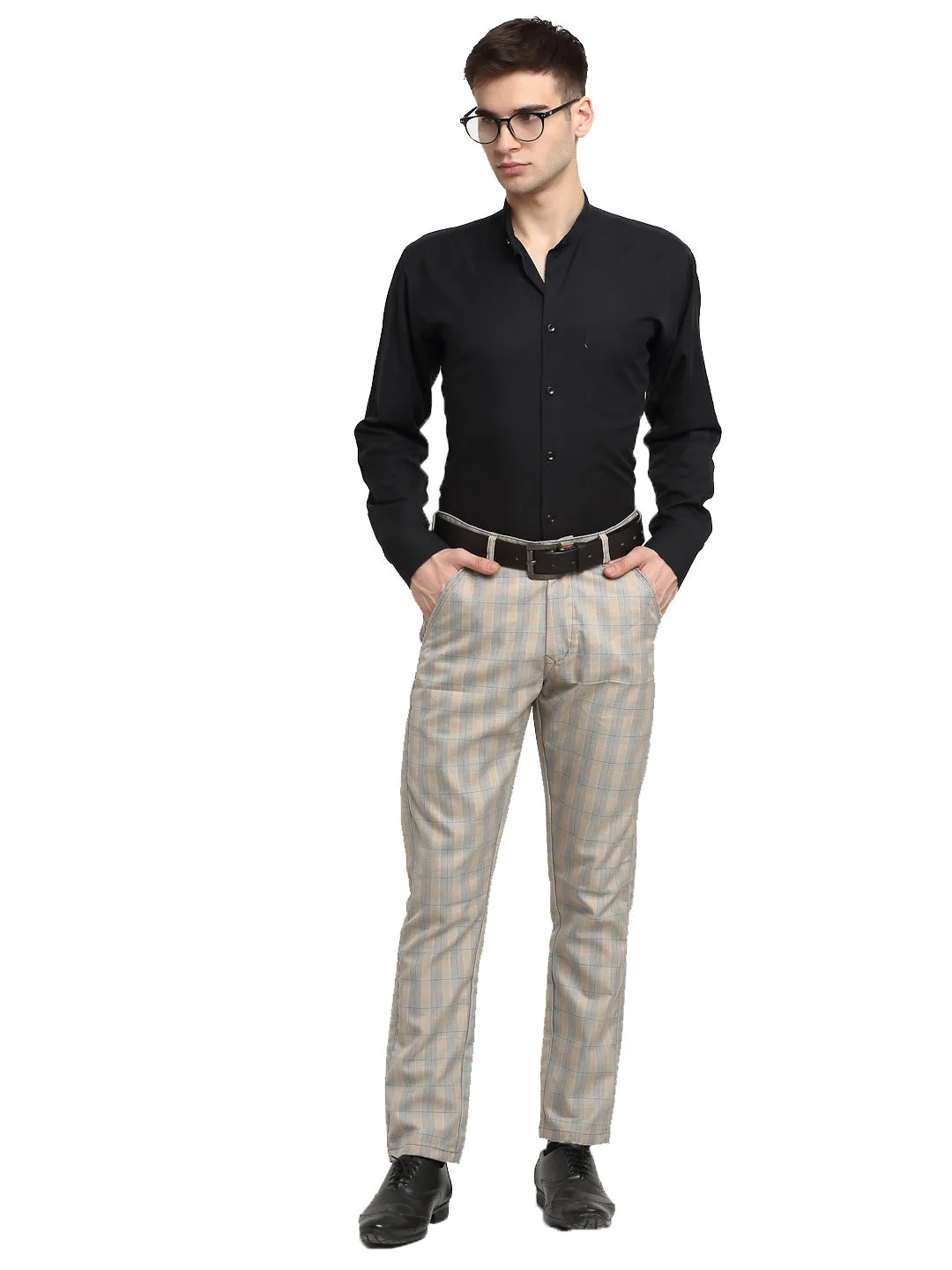 Men's Blue Cotton Checked Formal Trousers ( FGP 267Blue ) - Jainish