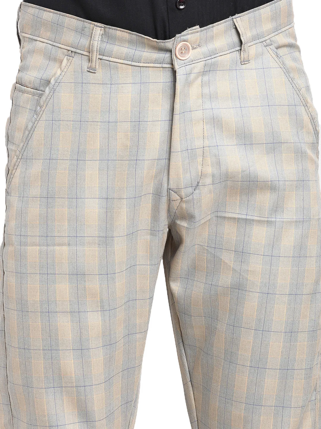 Men's Blue Cotton Checked Formal Trousers ( FGP 267Blue ) - Jainish