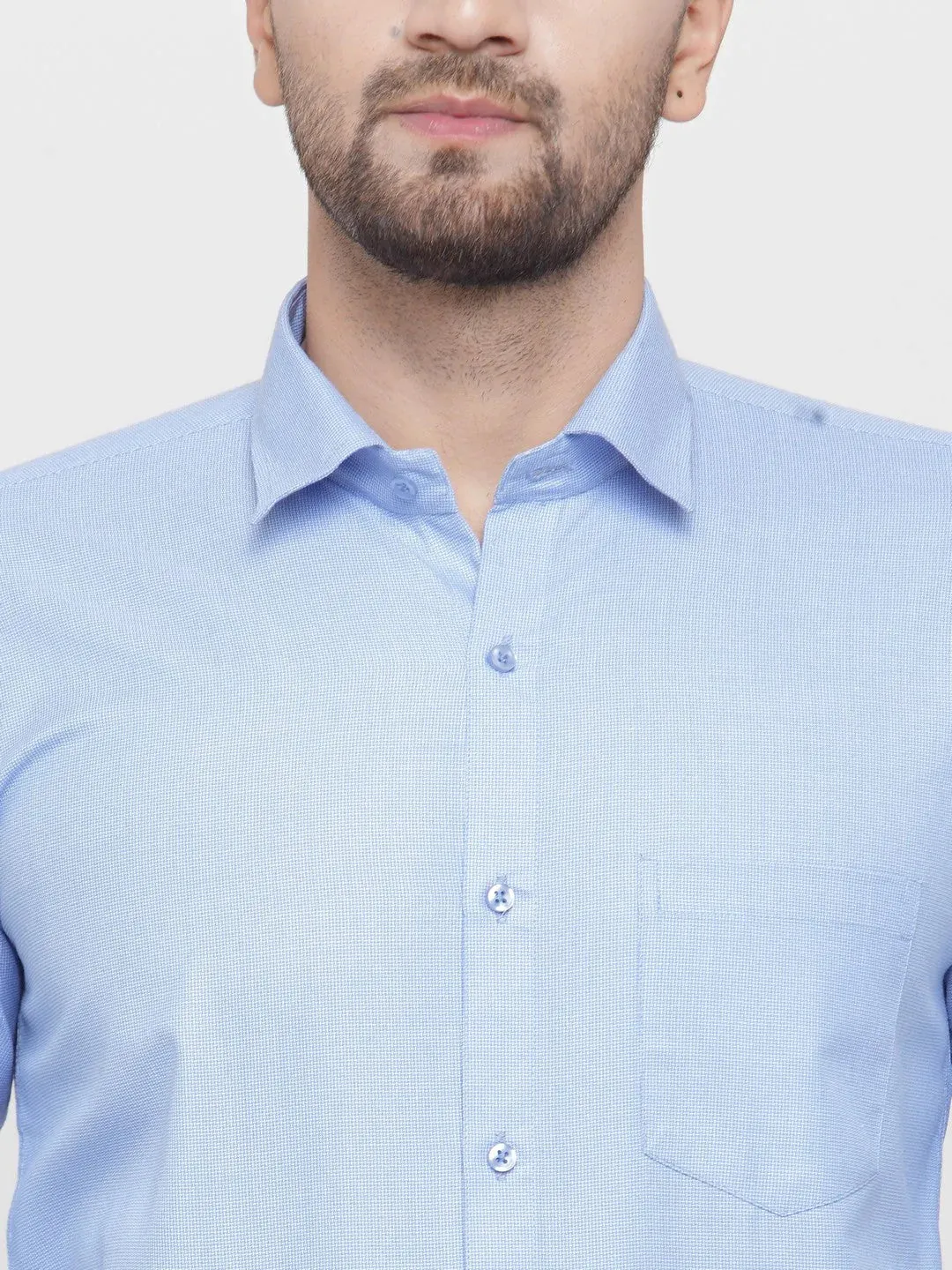 Men's Blue Cotton Geometric Formal Shirts - Taantav