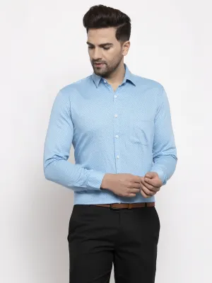 Men's Blue Cotton Polka Dots Formal Shirts ( SF 736Sky ) - Jainish