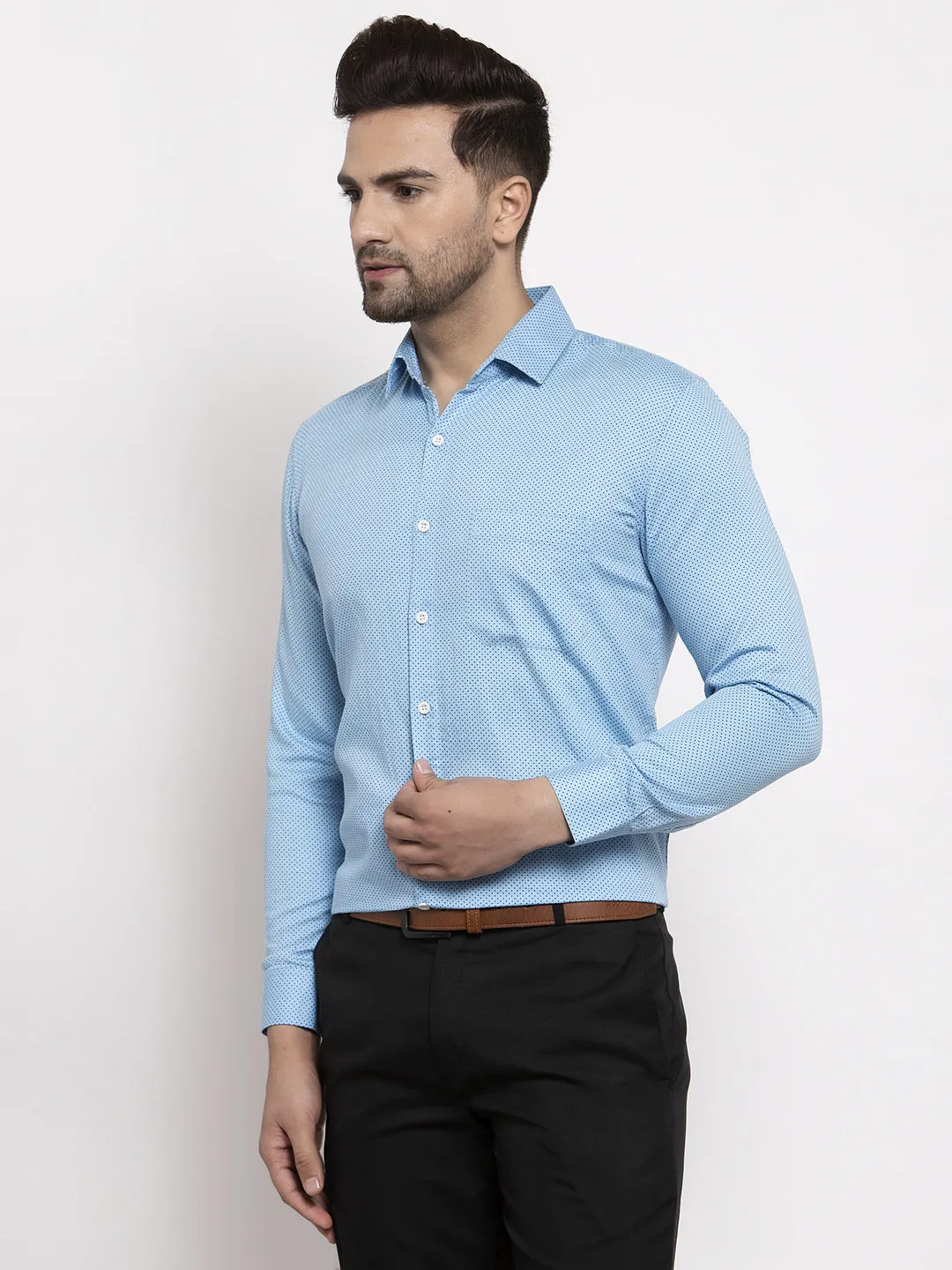 Men's Blue Cotton Polka Dots Formal Shirts ( SF 736Sky ) - Jainish