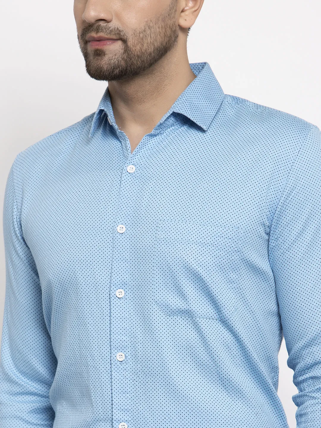 Men's Blue Cotton Polka Dots Formal Shirts ( SF 736Sky ) - Jainish