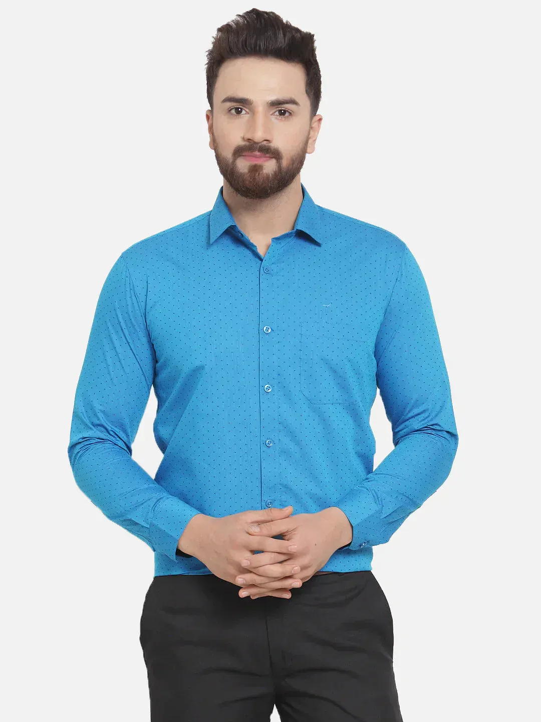 Men's Blue Cotton Polka Dots Formal Shirts - Taantav