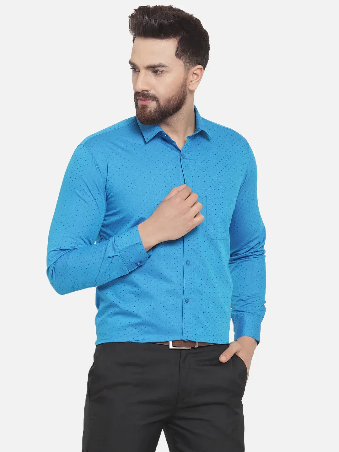 Men's Blue Cotton Polka Dots Formal Shirts - Taantav