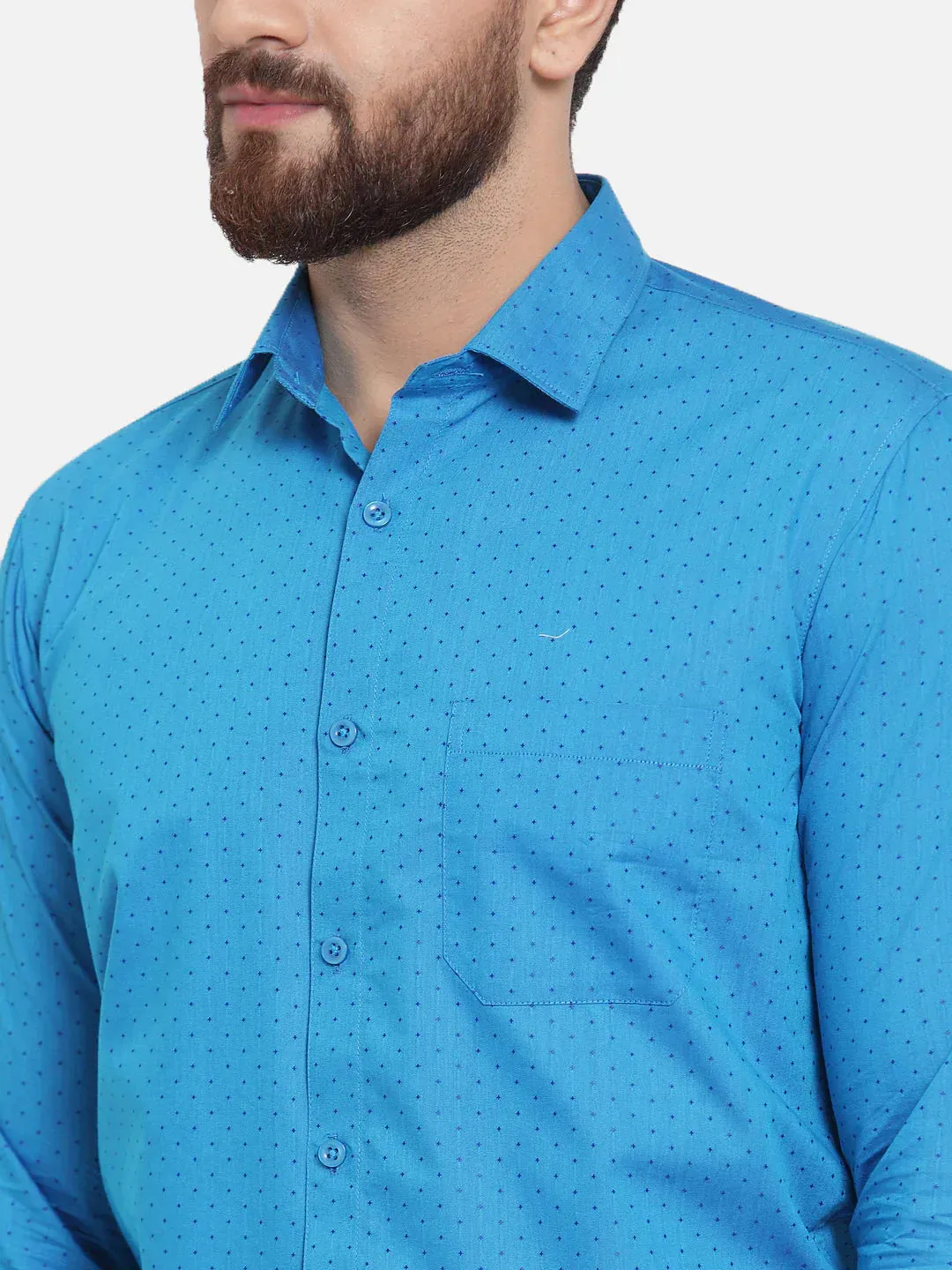 Men's Blue Cotton Polka Dots Formal Shirts - Taantav