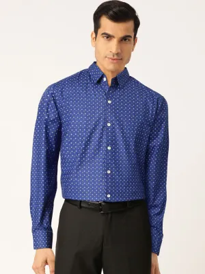 Men's Blue Cotton Printed Formal Shirts ( SF 716Blue ) - Jainish