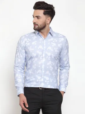 Men's Blue Cotton Printed Formal Shirt's ( SF 751Sky ) - Jainish