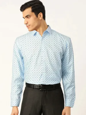 Men's Blue Cotton Printed Formal Shirts - Taantav