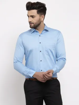 Men's Blue Cotton Solid Formal Shirt's ( SF 768Light-Blue ) - Jainish