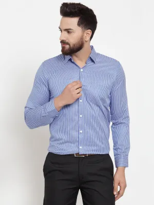 Men's Blue Cotton Stiped Formal Shirts ( SF 737Blue ) - Jainish