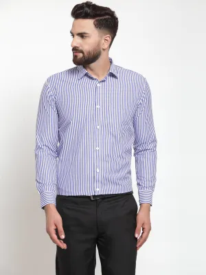 Men's Blue Cotton Striped Formal Shirts ( SF 735Blue ) - Jainish