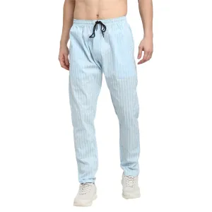 Men's Blue Cotton Striped Track Pants ( JOG 020Sky ) - Jainish