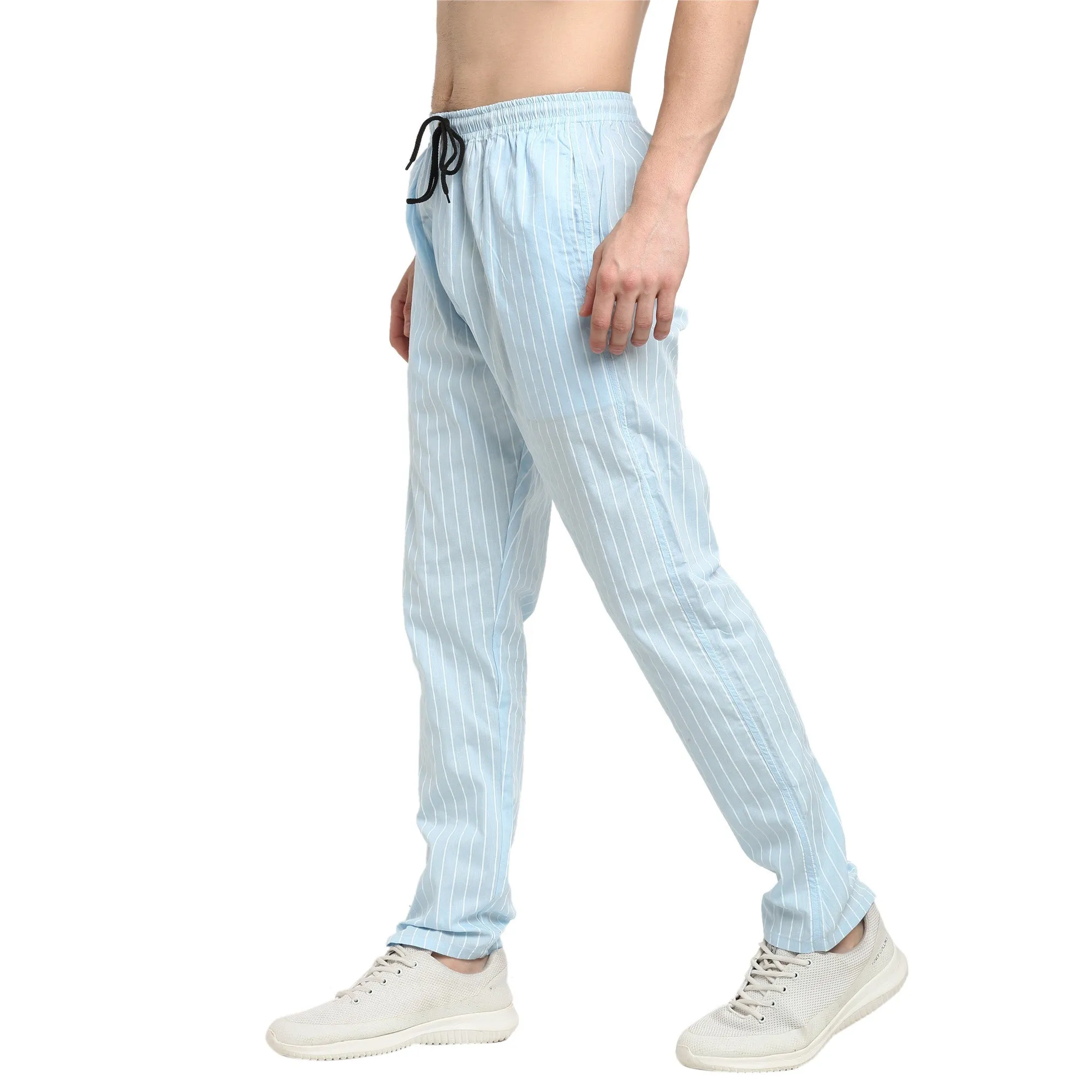 Men's Blue Cotton Striped Track Pants ( JOG 020Sky ) - Jainish