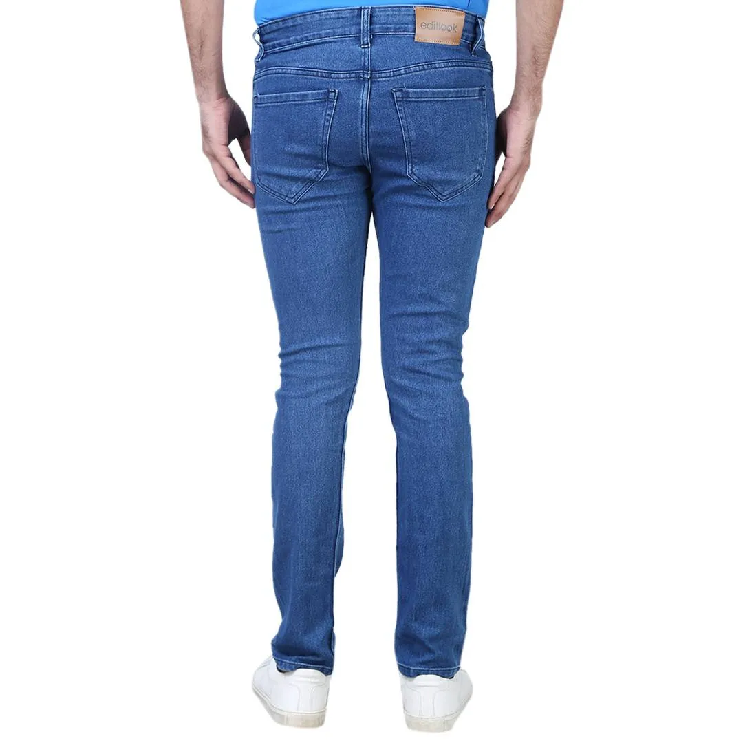 Men's Blue Denim Solid Regular Fit Jeans