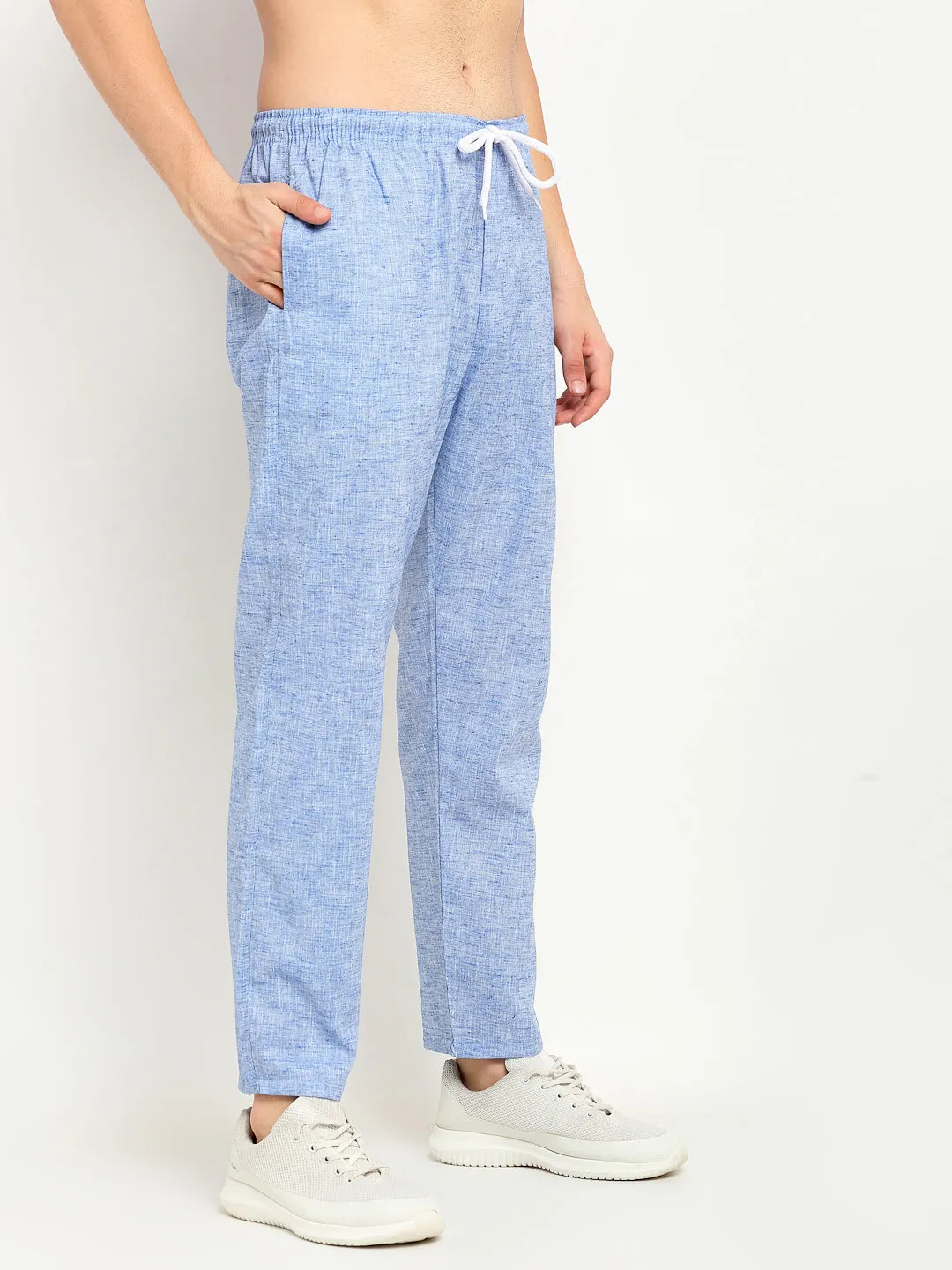 Men's Blue Linen Cotton Track Pants ( JOG 021Blue ) - Jainish