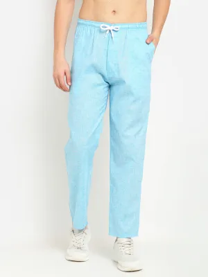 Men's Blue Linen Cotton Track Pants ( JOG 021Sky ) - Jainish