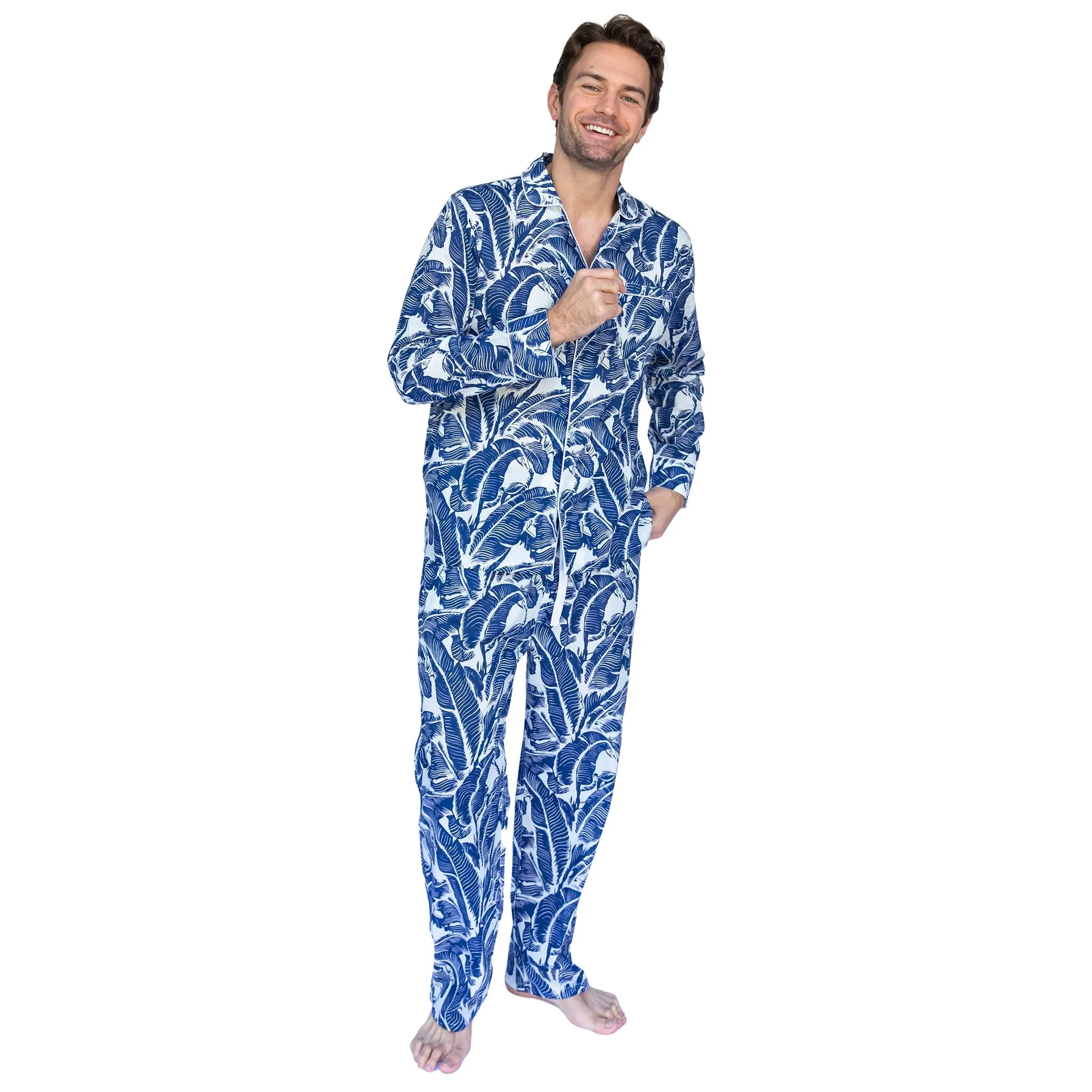 Men's Blue Martinique® Banana Leaf Long Pj Set