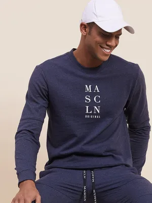 Men's Blue Melange Vertical MASCLN Print Sweatshirt - LYUSH-MASCLN