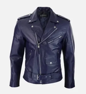 Men's Blue Runway Biker Leather Jacket