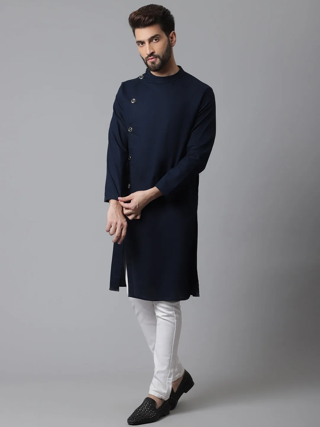 Men's Blue Sherwani Kurta With Asymetrical Cut - Even Apparels