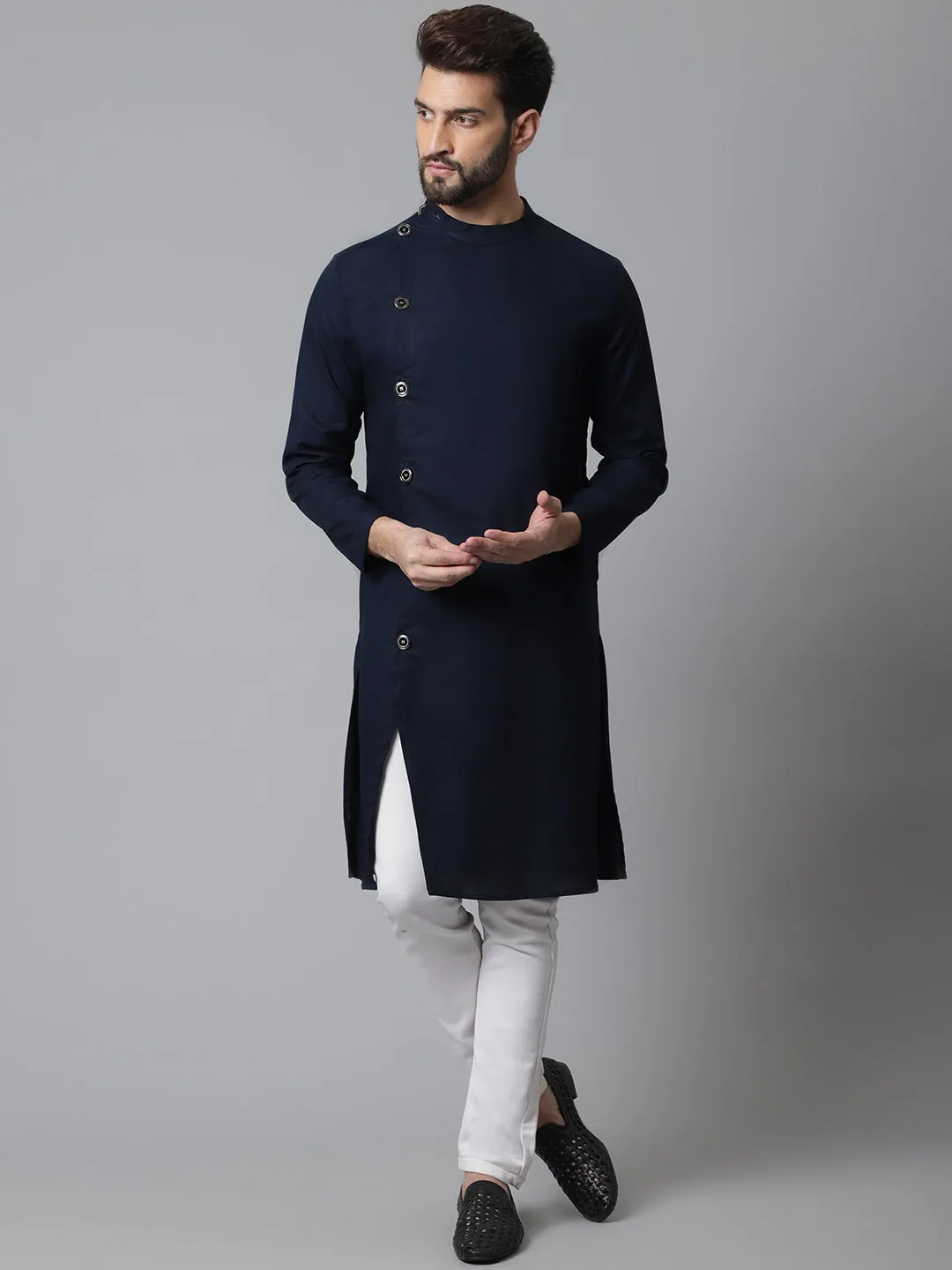 Men's Blue Sherwani Kurta With Asymetrical Cut - Even Apparels