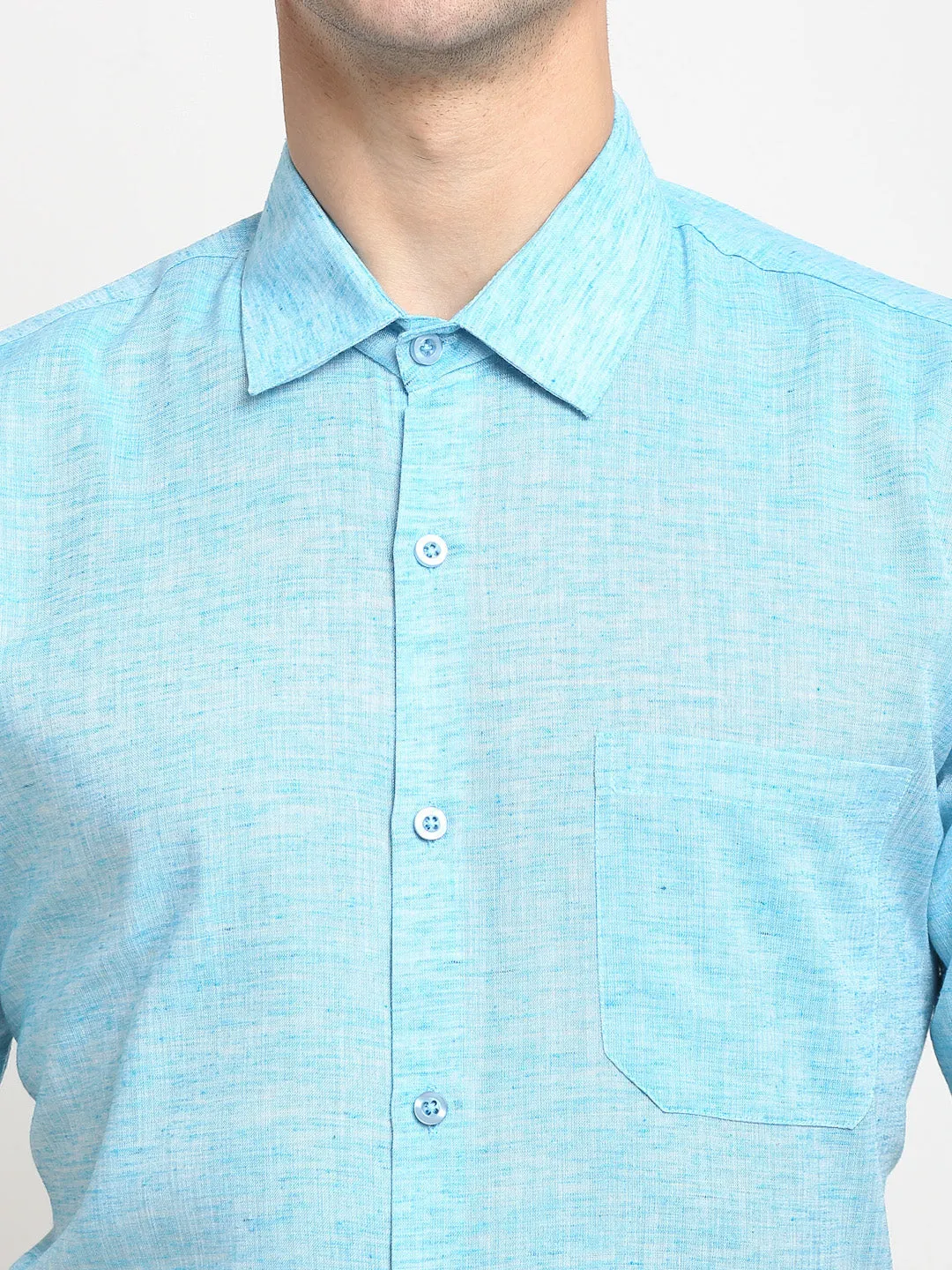 Men's Blue Solid Cotton Half Sleeves Formal Shirt ( SF 783Sky ) - Jainish