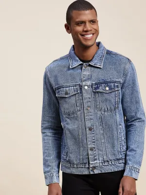 Men's Blue Washed Denim Jacket - LYUSH-MASCLN