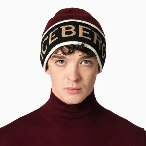 Men's Bordeaux Wool Beanie With Logo