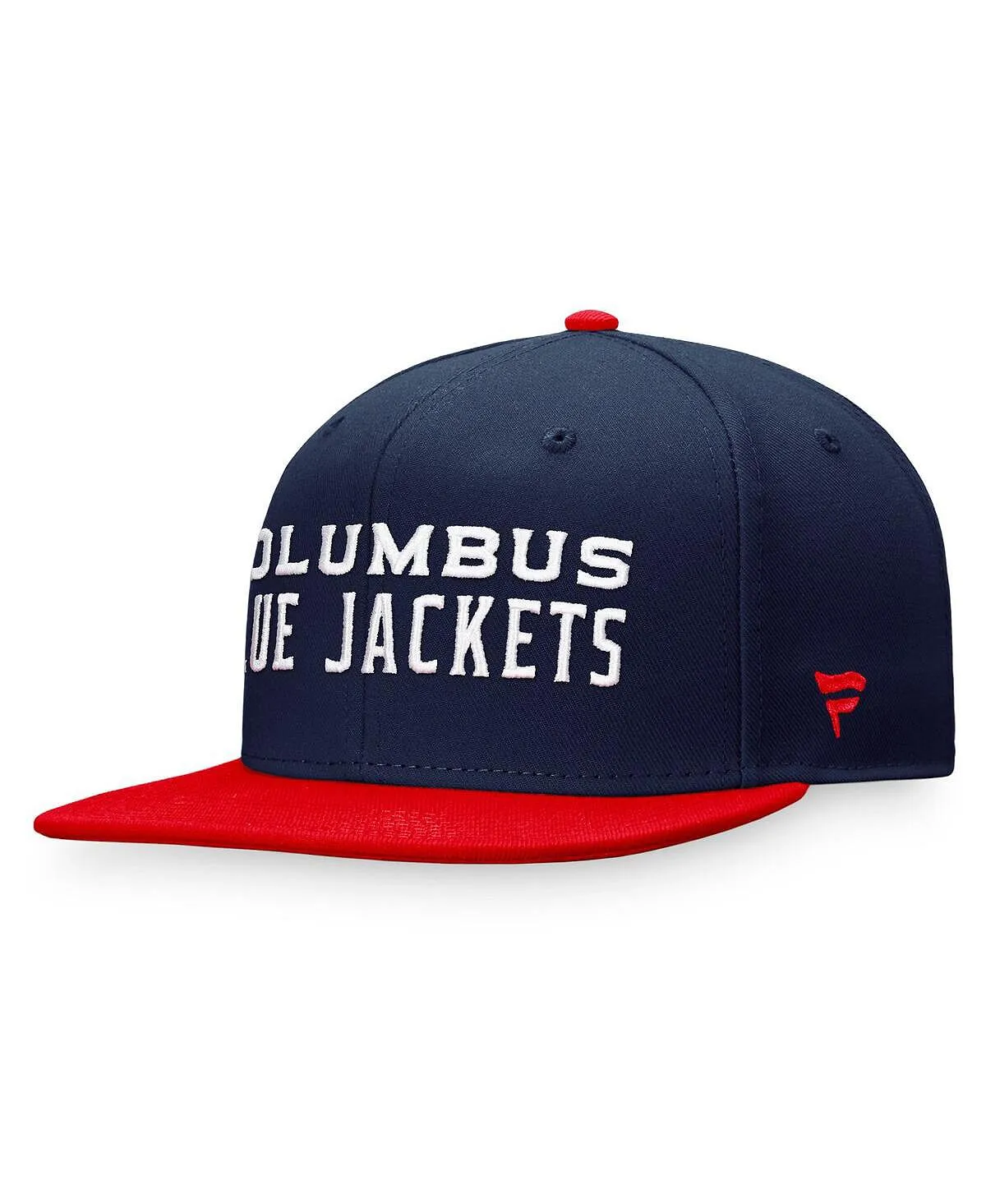 Men's branded dark blue Red Jackets Columbus Blue Iconic Color Block Snapback Hat Fanatics