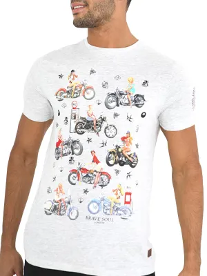 Mens Brave Soul Cotton Tee with Motorcycle Print