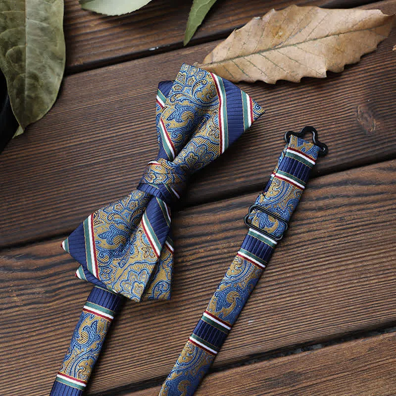 Men's British Striped Floral Bow Tie