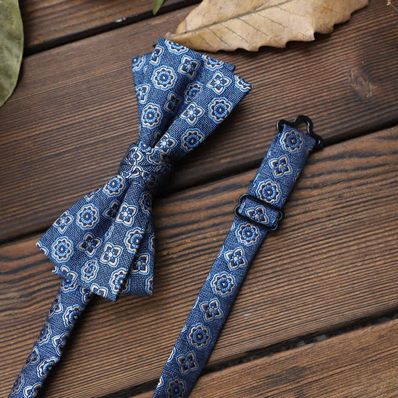 Men's British Striped Floral Bow Tie