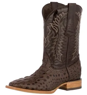 Mens Brown Alligator Hornback Print Leather Cowboy Boots Square Toe