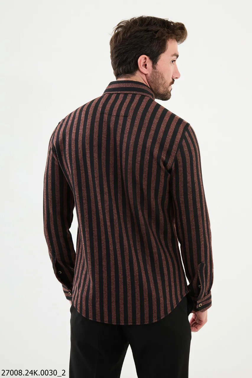 Men's Brown - Black Striped Shirt.