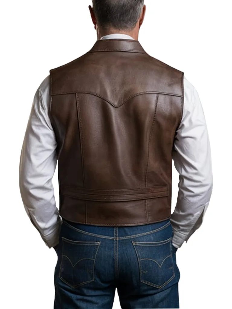 Men's Brown Classic Western Style Leather Vest