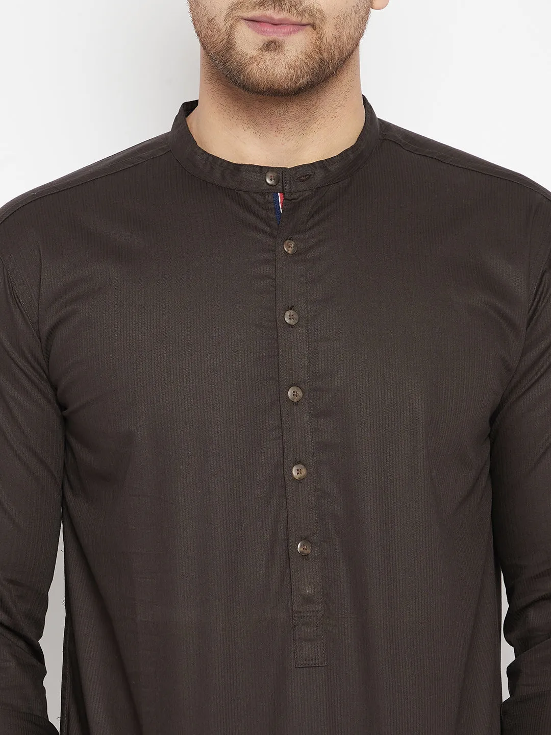 Men's Brown Color Long Kurta with Band Collar - Even Apparels