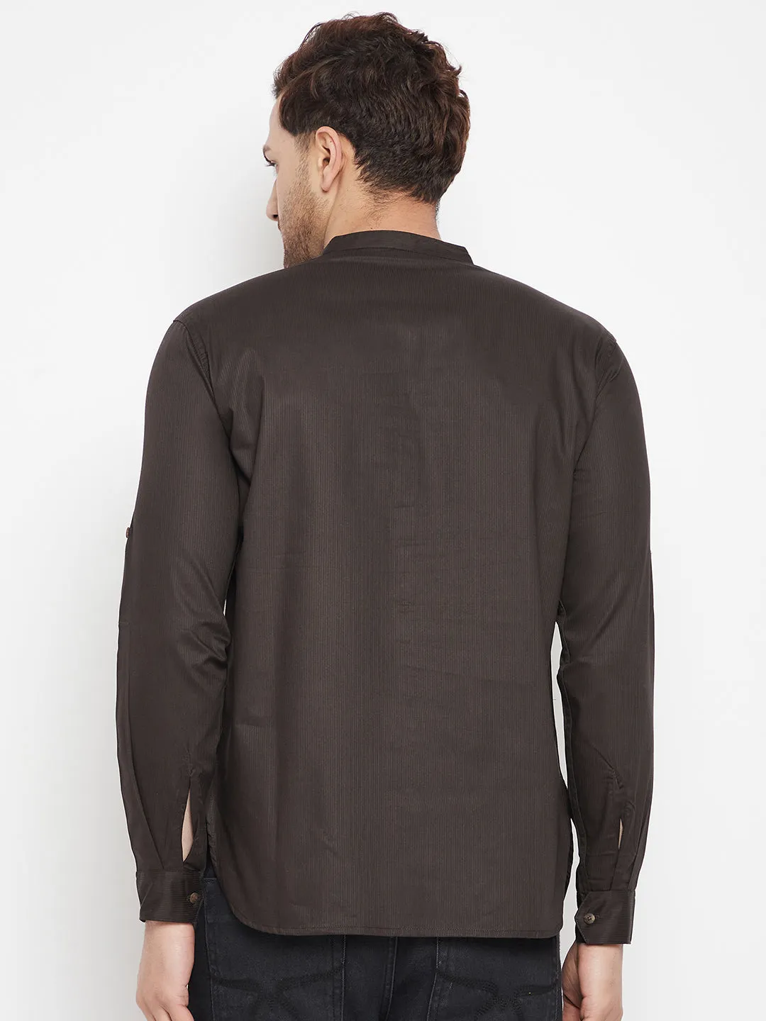 Men's Brown Color Long Kurta with Band Collar - Even Apparels