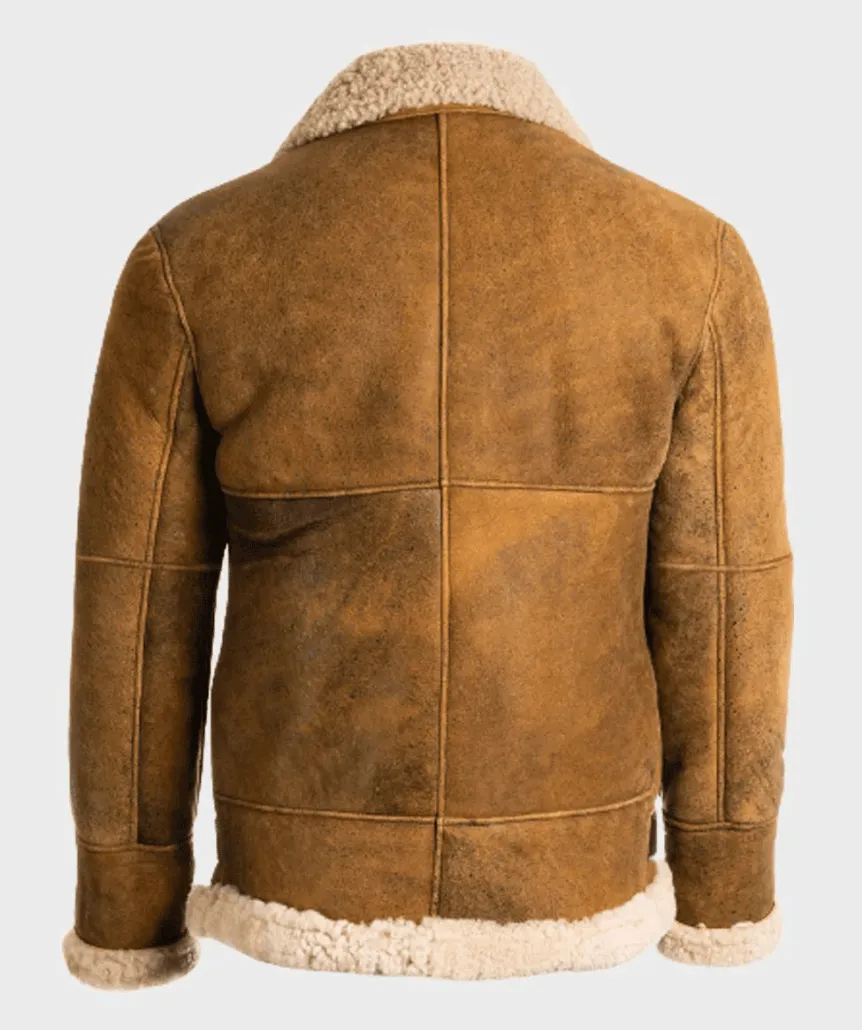 Mens Brown Leather Aviator B3 Shearling Bomber Jacket