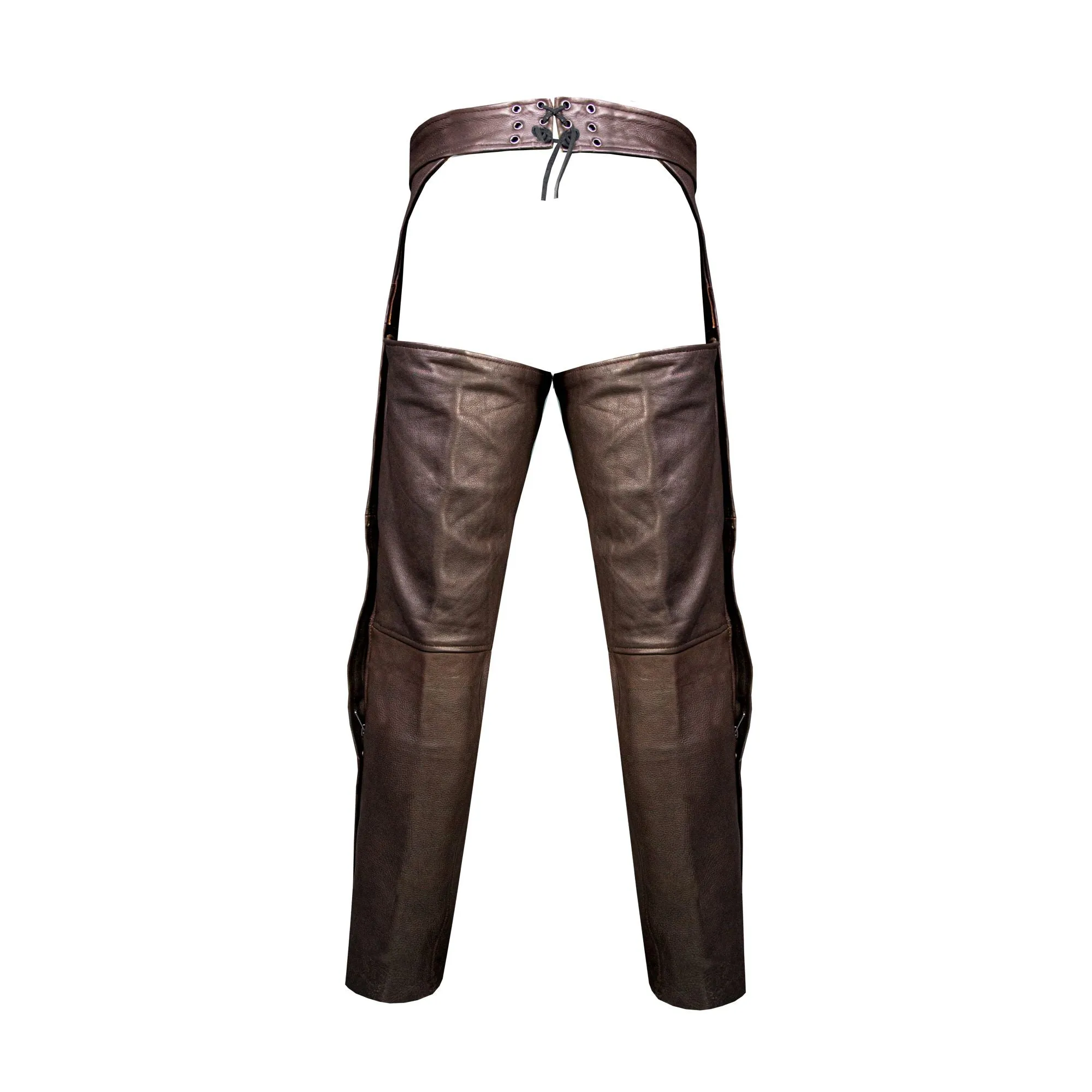 Mens Brown Leather Motorcycle Chaps Premium Cowhide Leather