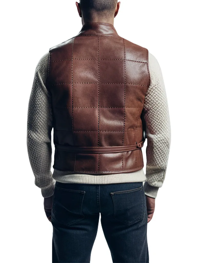 Men's Brown Quilted Crest Leather Vest