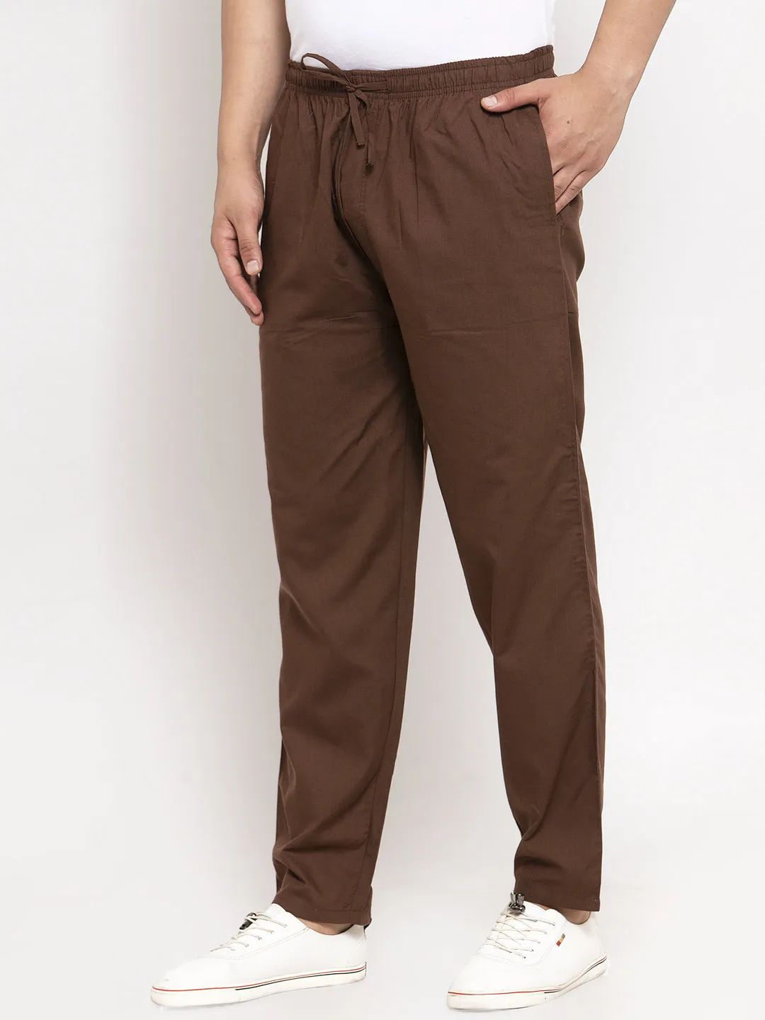 Men's Brown Solid Cotton Track Pants ( JOG 011Coffee ) - Jainish