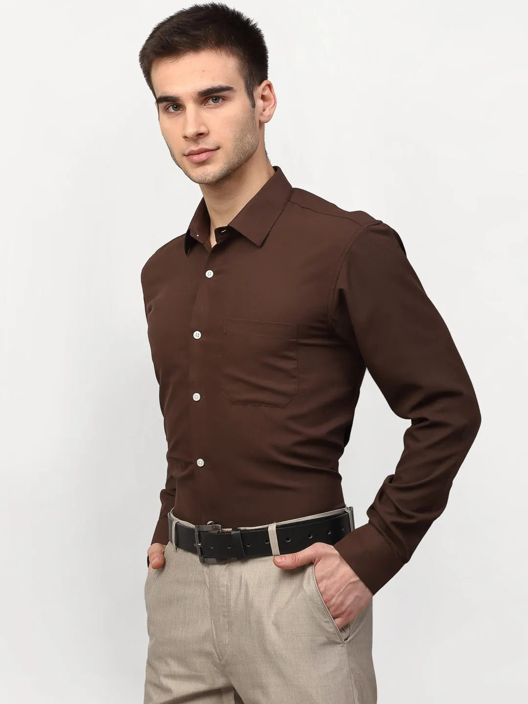 Men's Brown Solid Formal Shirts ( SF 777Coffee ) - Jainish