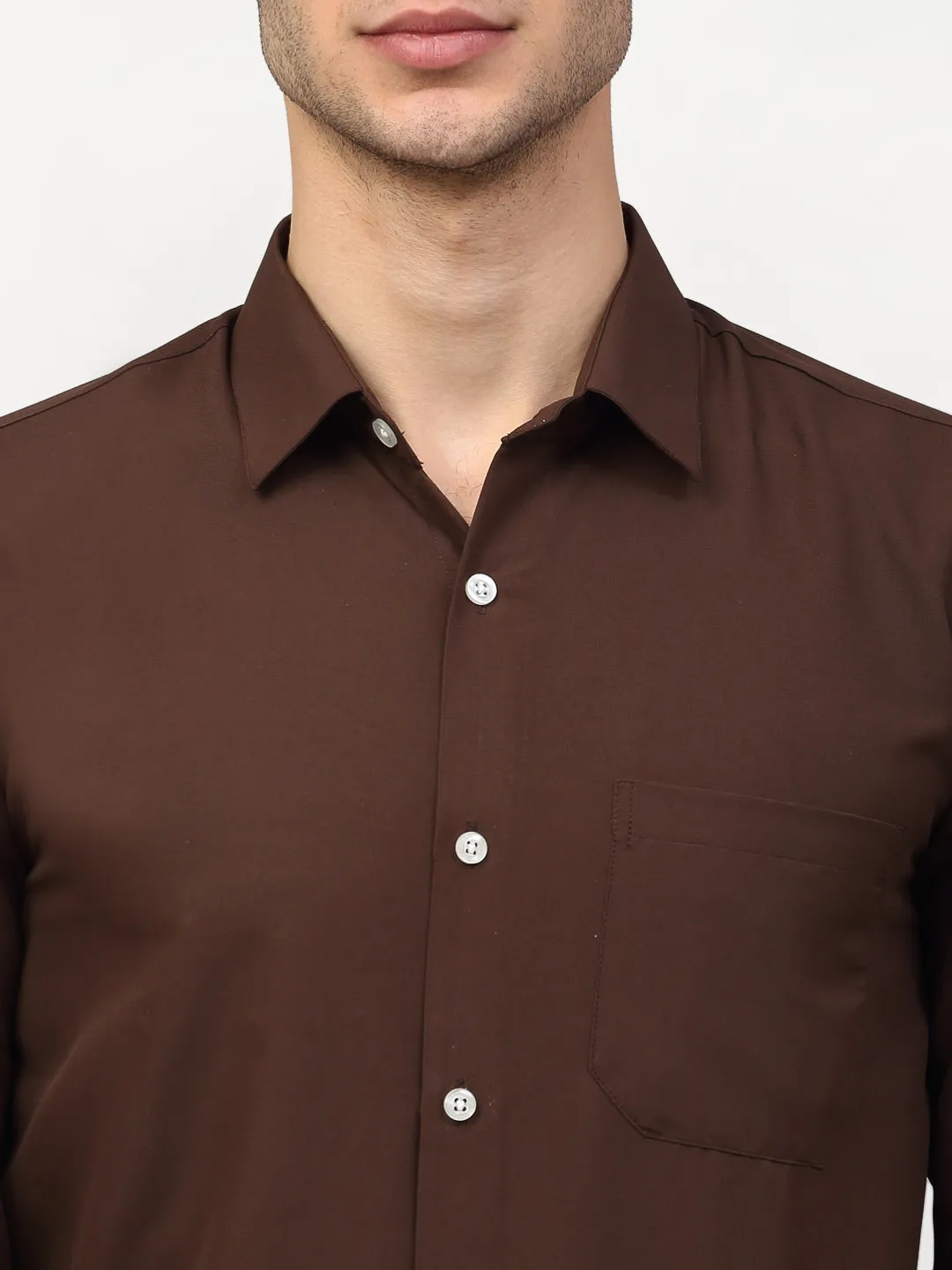 Men's Brown Solid Formal Shirts ( SF 777Coffee ) - Jainish