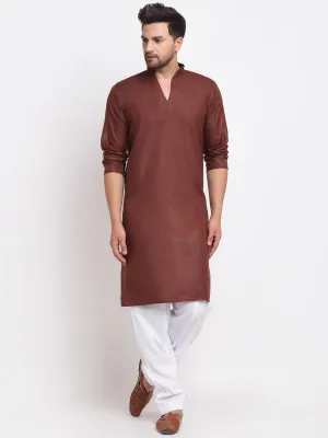 Men's Brown Solid Pathani Kurta With White Salwar - Benstoke