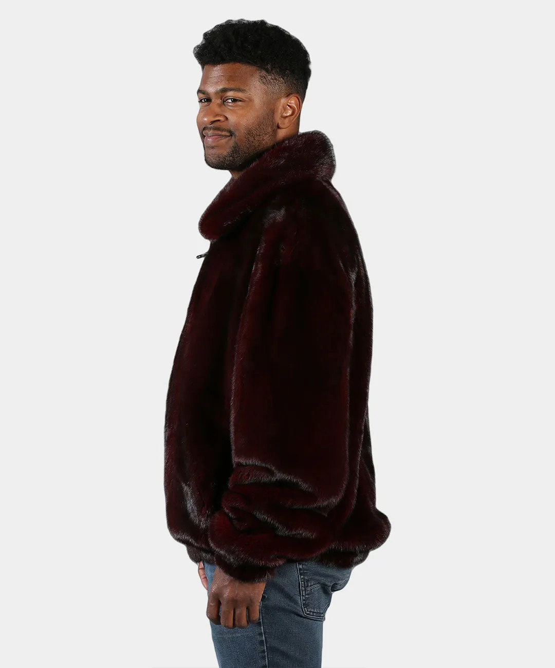 Men's Burgundy Mink Bomber Jacket