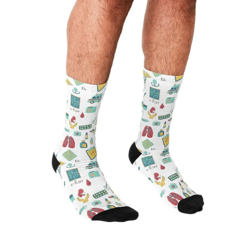 Men's Cartoon Unique Europe And America Cross Border Athletic Socks Digital Printing Lovers' Socks