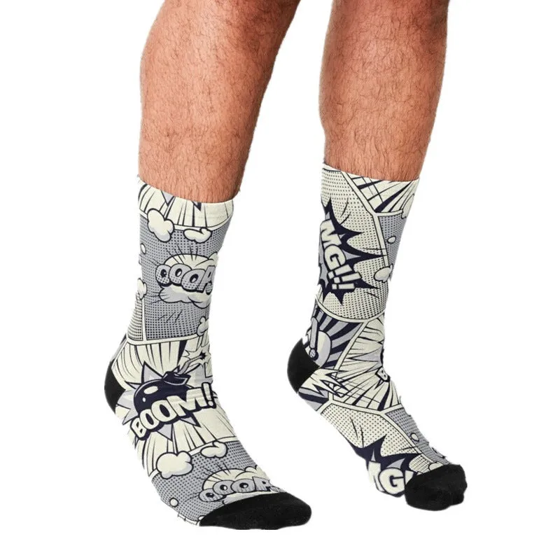 Men's Cartoon Unique Europe And America Cross Border Athletic Socks Digital Printing Lovers' Socks