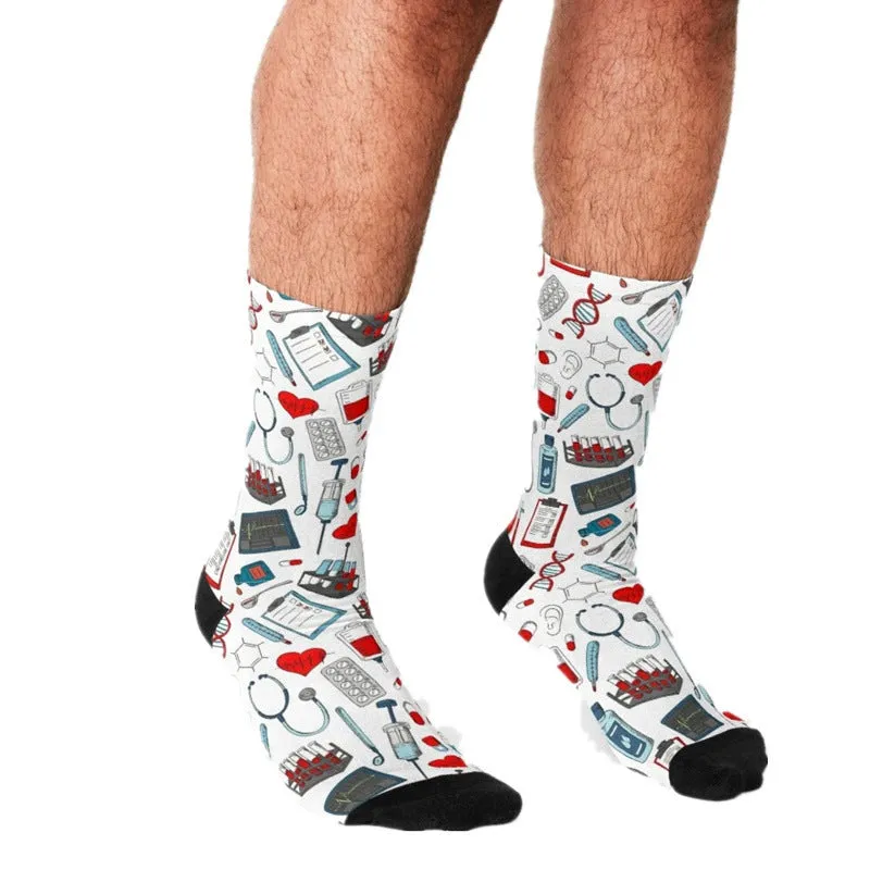 Men's Cartoon Unique Europe And America Cross Border Athletic Socks Digital Printing Lovers' Socks