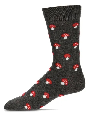 Men's Cashmere Mushrooms Crew Socks -Dark Heather Grey